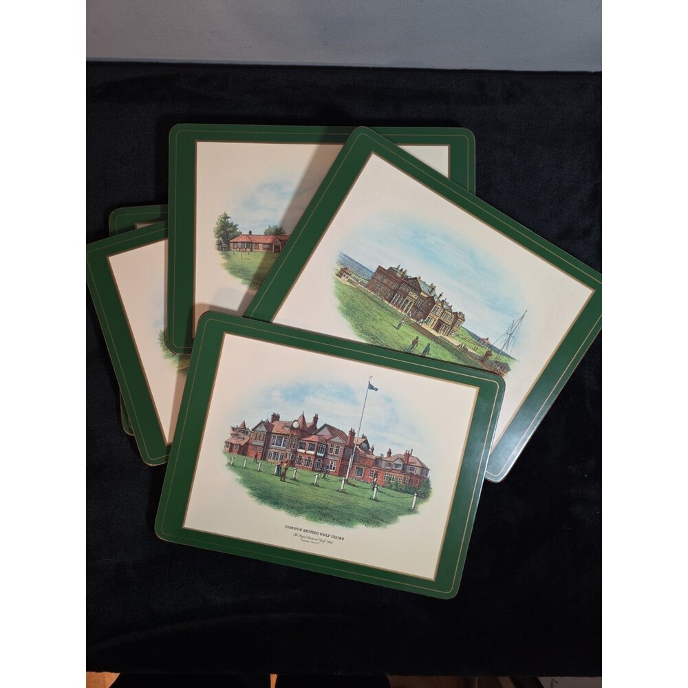 Vintage Pimpernel Famous British Golf Club Cork Backed Placemats 12" x 9" Set 6